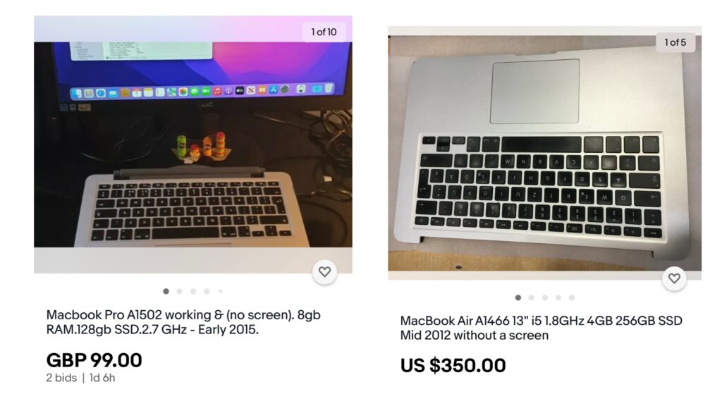 Sample broken macbooks with their prices